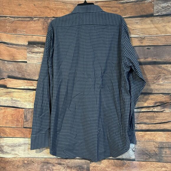 Thomas Dean Men's XL Blue Check Plaid Flip Cuff Long Sleeve Button Up Shirt - Picture 4 of 7